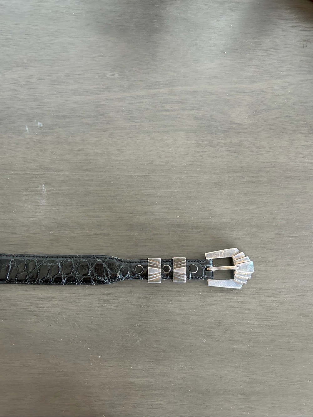 Alexander's .925 Solid Sterling Silver Ranger Set Black Alligator Belt 40 7000